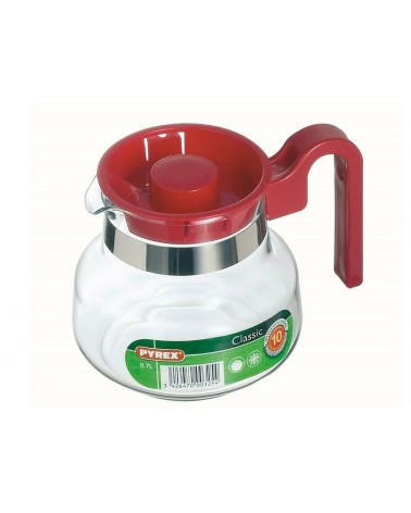 BRICCO PYREX CON TAPPO ROSSO 1LT. Bricco in vetro borosilicato (materiale robusto resistente agli sbalzi termici e con basso coe