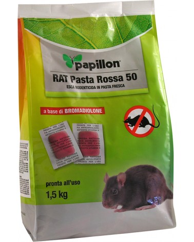 Esca topicida 1,5KG PAPILLON a base di BROMADIOLONE in pasta rossa -  pronta all'uso - efficace contro Topolino domestico (Mus m