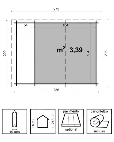 CASETTA CON LEGNAIA AVA CM. 200X200