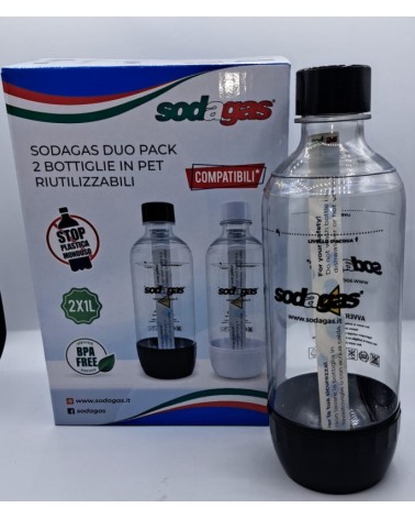 DUOPACK SET DUE BOTTIGLIE GASATORE IN PET RIUTILIZZABILI SODAGAS BOLLICINO