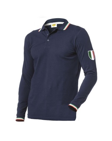 POLO 100% COTONE BLU C/COLLETTO TRICOLORE  MANICA LUNGA ML3 SIZE XL