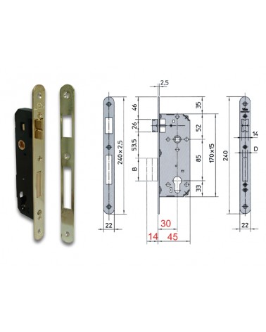 Serratura da infilare MM25 quadro 8, INTERASSE 85MM Viro 7435