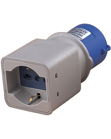 Adattatore di sistema MAURER PLUS da spina 2P+T CEE 16A 250V blu - 1 presa 2P+T 16A Bipasso/Schuko 250V - IP44