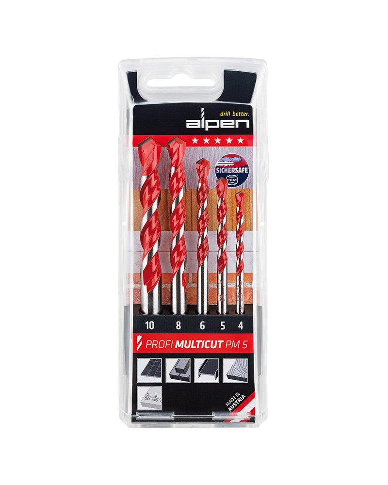 Assortimento di 5 pz punte universali ALPEN Profi Multicut art. PM5 con codolo cilindrico - diam. 4,5,6,8,10 mm