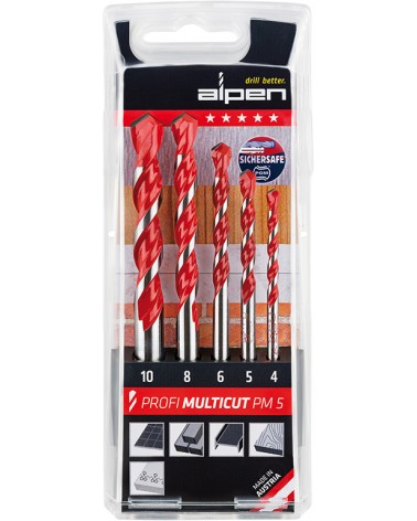 Assortimento di 5 pz punte universali ALPEN Profi Multicut art. PM5 con codolo cilindrico - diam. 4,5,6,8,10 mm