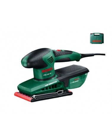 Bosch levigatrice orbitale PSS 200 ACPotenza 200 w.Piastra 92x182 mm con fissaggio a leva. Foglio abrasivo 93x230 mm. Sistema di