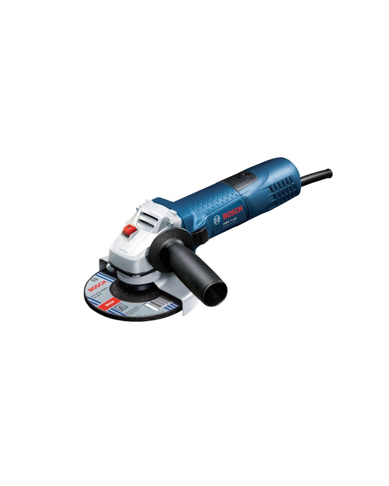 Bosch smerigliatrice GWS 7-115. Potenza ass. 720w. Disco da 115 mm. Bloccaggio dell\'alberino. 11,000 giri/min. a vuoto. Interru