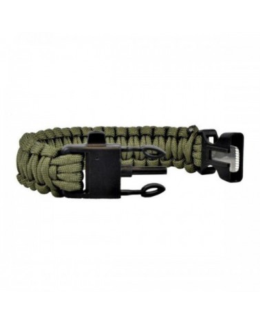 BRACCIALETTO SURVIVAL 3 IN 13 MT CIRCA DI CORDAACCIARINO E RASCHIETTOFISCHIETTOCOLORE olive drab