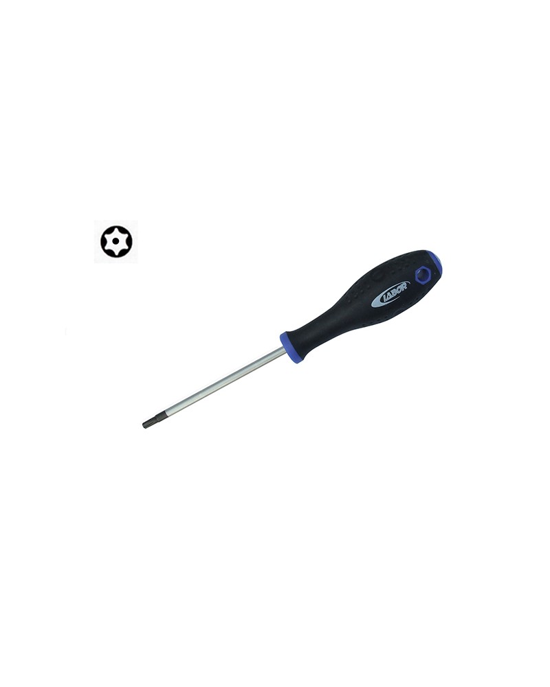 Cacciavite con lama torx T10 mm4,0x80 resistant tamper in acciaio cromo vanadio molibdeno, punta magnetica e manico ergonomico.