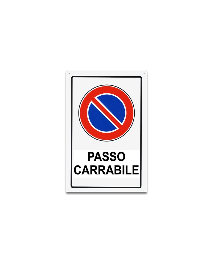 Cartello PASSO CARRABILE in plastica. Dimensioni: 300x200 mm.