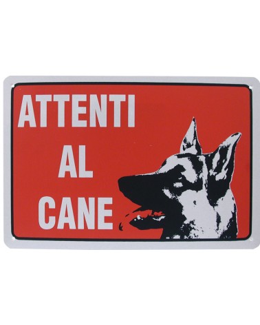 CARTELLO ROSSO PLASTICA ATTENTI AL CANE 30X20