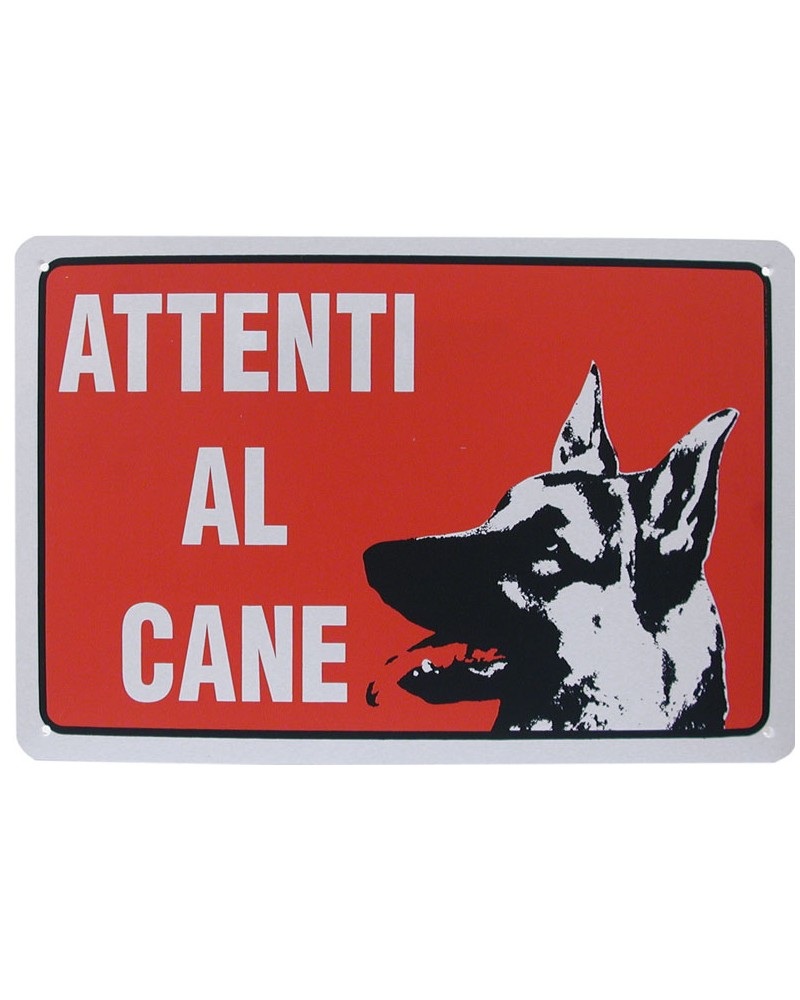 CARTELLO ROSSO PLASTICA ATTENTI AL CANE 30X20