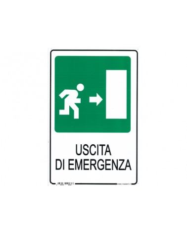 Cartello USCITA DI EMERGENZA DX in plastica. Dimensioni mm.300x200