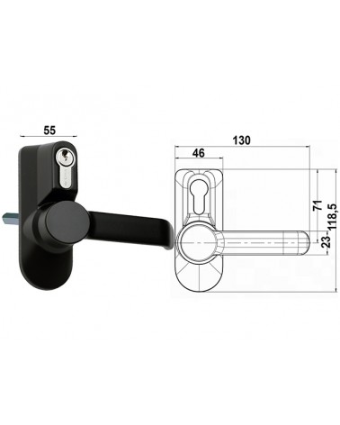 Cisa 07078.38. Placca In lega di alluminio verniciato nero, con maniglia e cilindro. Per maniglione antipanico Cisa.