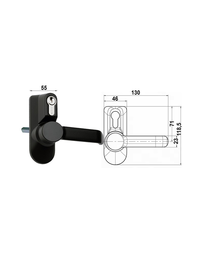 Cisa 07078.38. Placca In lega di alluminio verniciato nero, con maniglia e cilindro. Per maniglione antipanico Cisa.