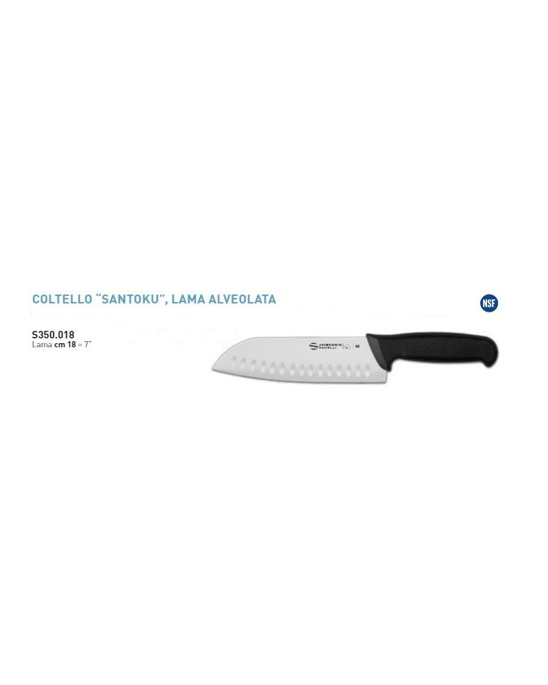 COLTELLO SANTOKU LAMA ALVEOLATA CM18 linea SUPRA. I materiali utilizzati sono sterilizzabili, resistenti alla corrosione ed alle