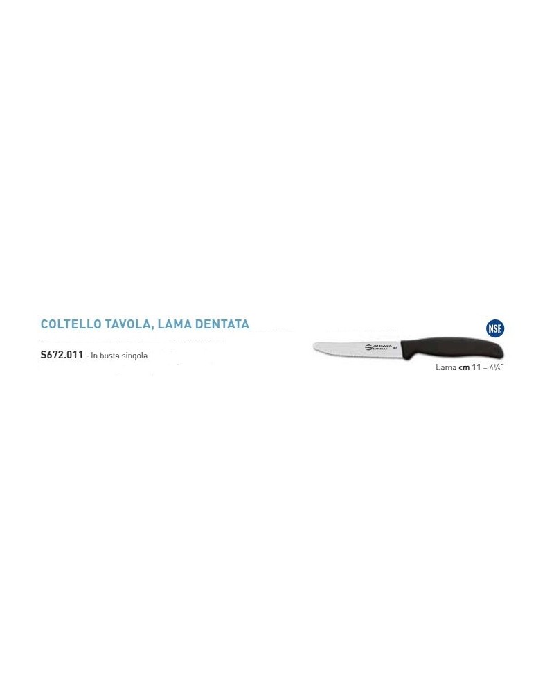 COLTELLO TAVOLA DENTATO CM11 linea SUPRA. I materiali utilizzati sono sterilizzabili, resistenti alla corrosione ed alle elevate