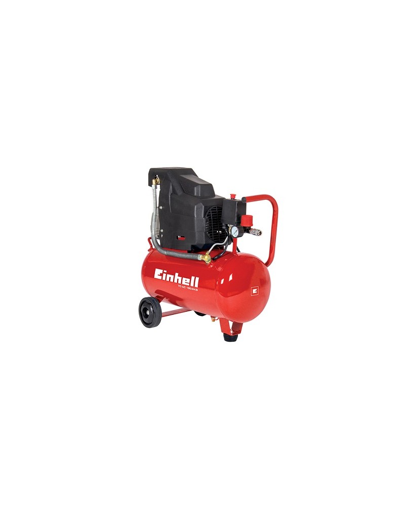 Compressore da 24 litri. Potenza 1500 Watt, motore da 2HP, pressione massima 8 bar. Lubrificato, con serbatoio garantito 10 anni