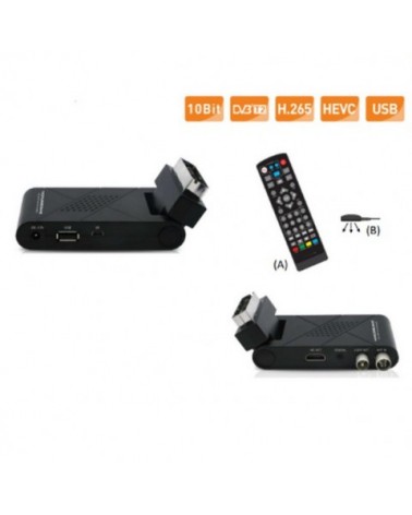 DECODER DIGITALE DVB-T2 H265 SPINA SCART 180°, HDMI, TELECOMANDO 2IN1 PER TV