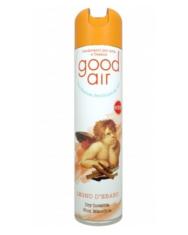 Deodorante spray Good Air 400ML AL PROFUMO DI LEGNO DI EBANO, per ambiente e tessuti, per un atmosfera dolce ma frizzante.