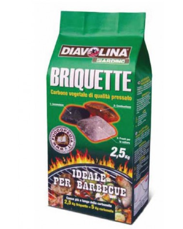 DIAVOLINA BRIQUETTE KG2,50. Carbone vegetale di qualità pressato. Ideale per barbecue.