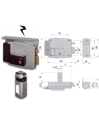 Elettroserratura Cisa 11731-60-2. da applicare, destra, pulsante interno, con doppio cilindro, cilindro esterno fisso, fermo a g