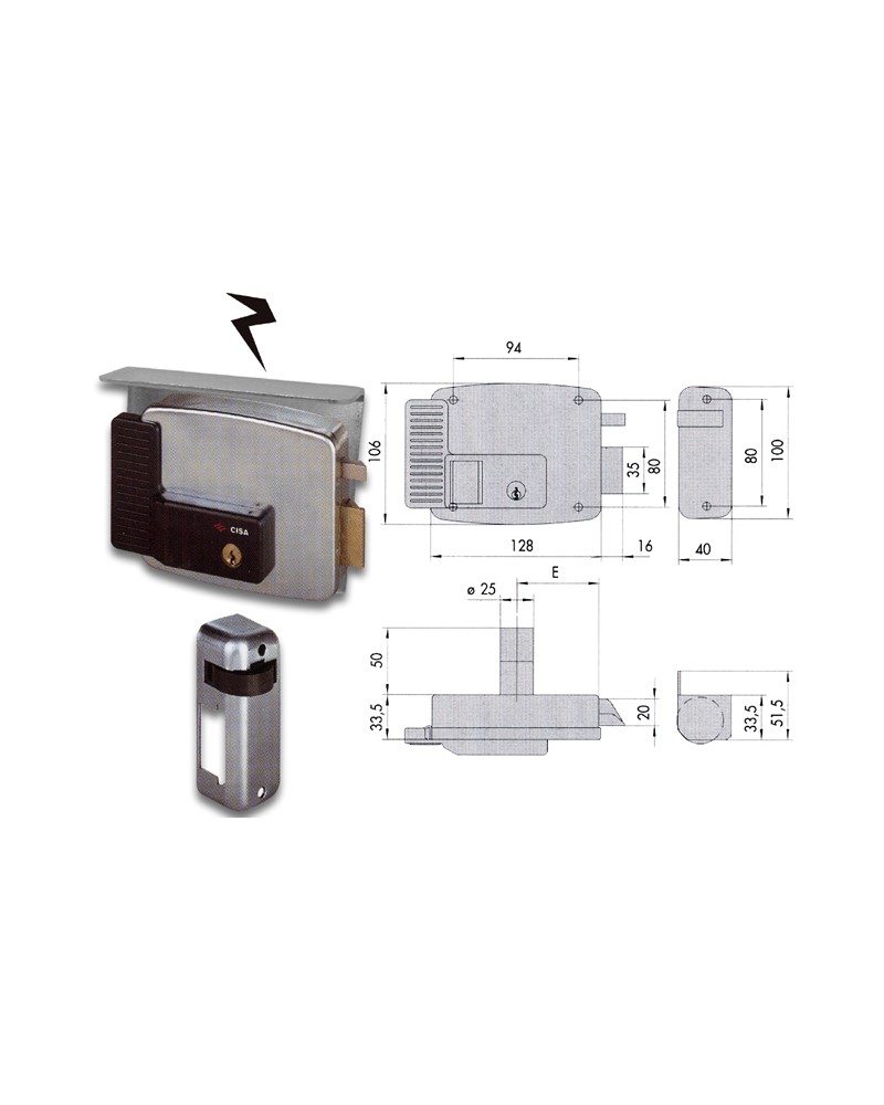 Elettroserratura Cisa 11731-60-2. da applicare, destra, pulsante interno, con doppio cilindro, cilindro esterno fisso, fermo a g