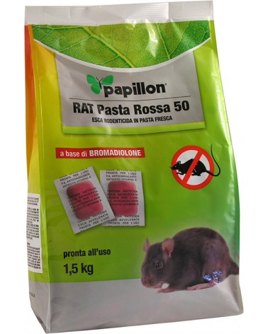 Esca topicida 1,5KG PAPILLON a base di BROMADIOLONE in pasta rossa -  pronta all\'uso - efficace contro Topolino domestico (Mus 