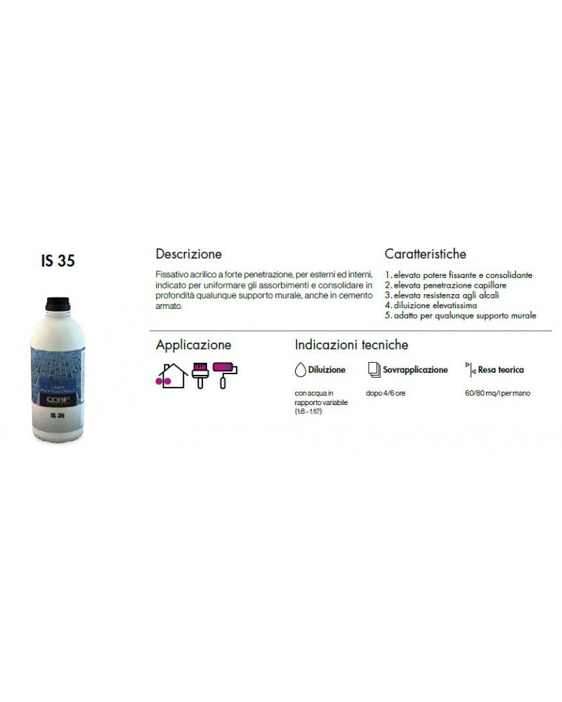 FISSATIVO ACRILICO IS 35 CONSOLIDANTE INCOLORE ICORIP 5 LT