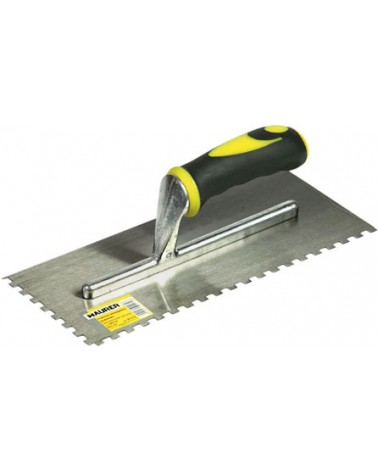 Frattone rettangolare in acciaio CM12X28 DENTE 10X10MM - manico bicomponente a banana - dentato dentro