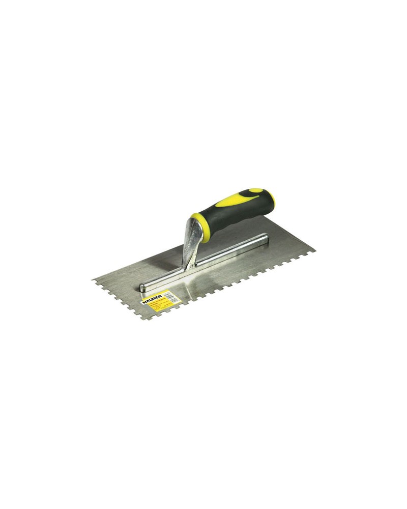 Frattone rettangolare in acciaio CM12X28 DENTE 10X10MM - manico bicomponente a banana - dentato dentro