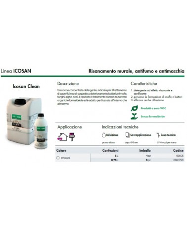 ICOSAN CLEAN SOLUZIONE DETERGENTE PER MUFFE , ALGHE E FUNGHI 5LT