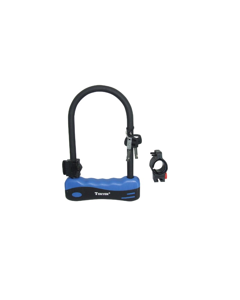 Labor TY 318 lucchetto ad arco rigido, con supporto per ancoraggio alla bicicletta. Dimensioni arco mm. 165x245. Con chiave KA43