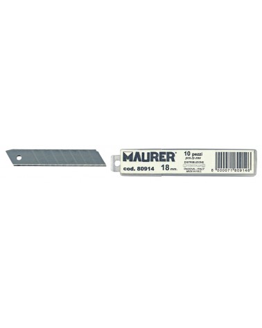 Lama a spezzare MAURER per cutter - in acciaio trattato SK5 - larghezza 18 mm - confezione in blister da 10 pezzi