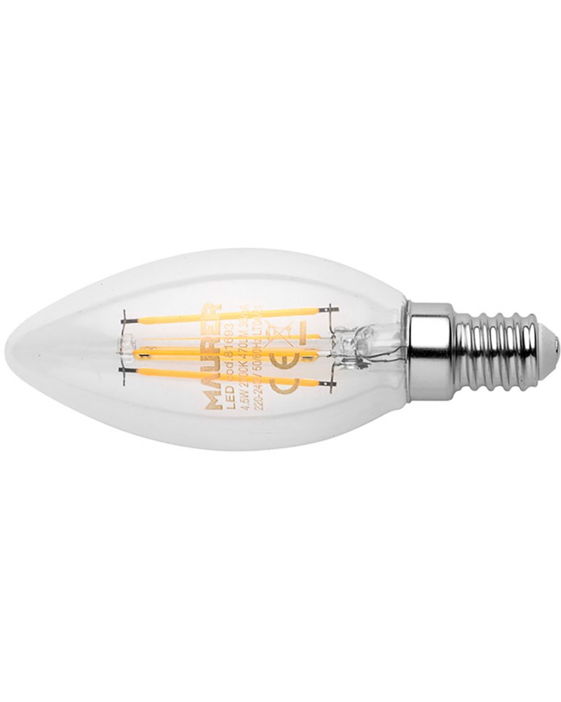 LAMPADA LED OLIVA TRASPARENTE CON FILAMENTO 4,5W E14 4000K 470L MAURER