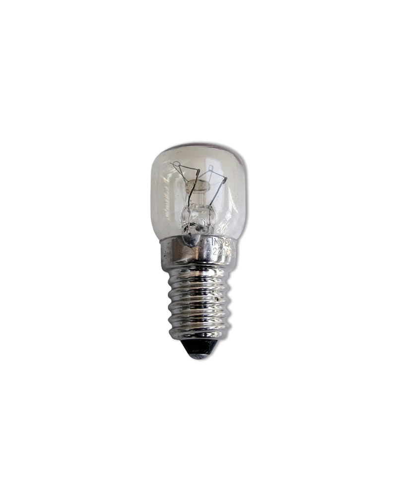 Lampadina 13W  CHIARA PER FRIGO a inadescenza a peretta, attacco E14. Diametro mm.25, lunghezza mm.57.