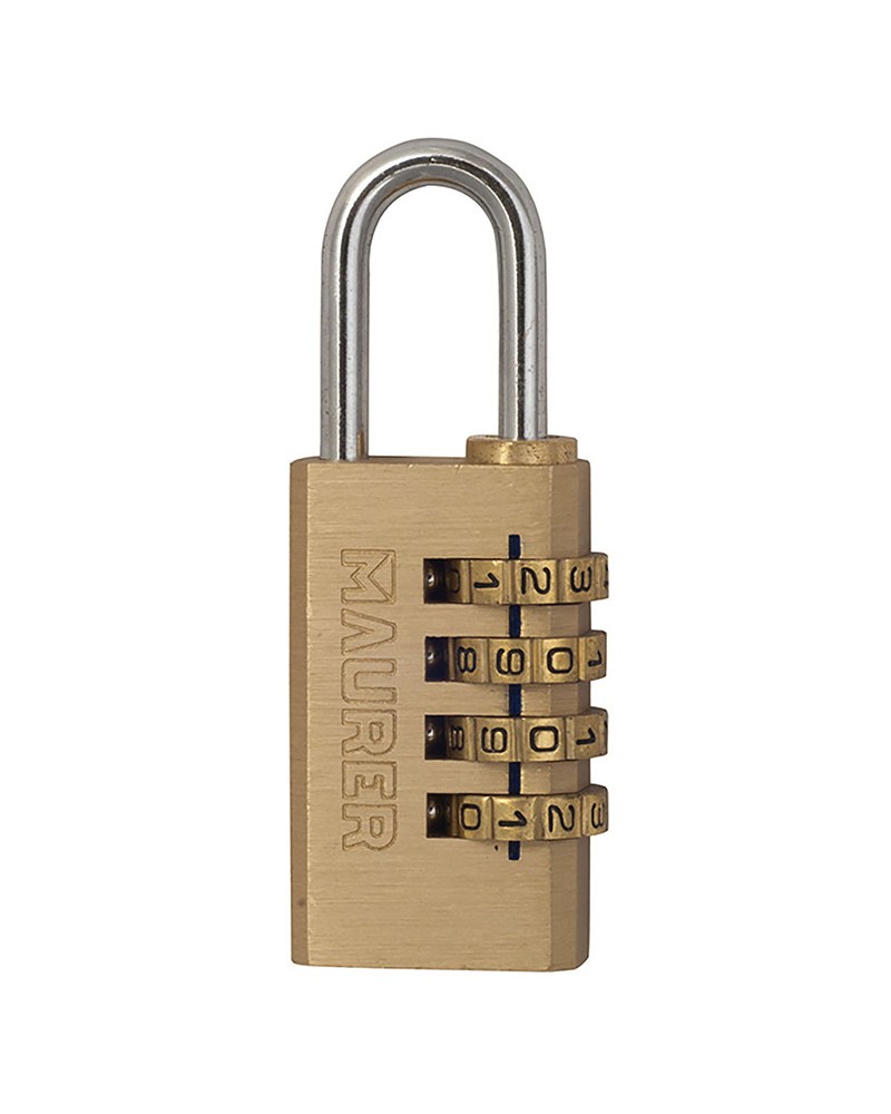 Lucchetto di sicurezza rettangolare MM38 MAURER in ottone con combinazione laterale 4 numeri, ad arco normale.