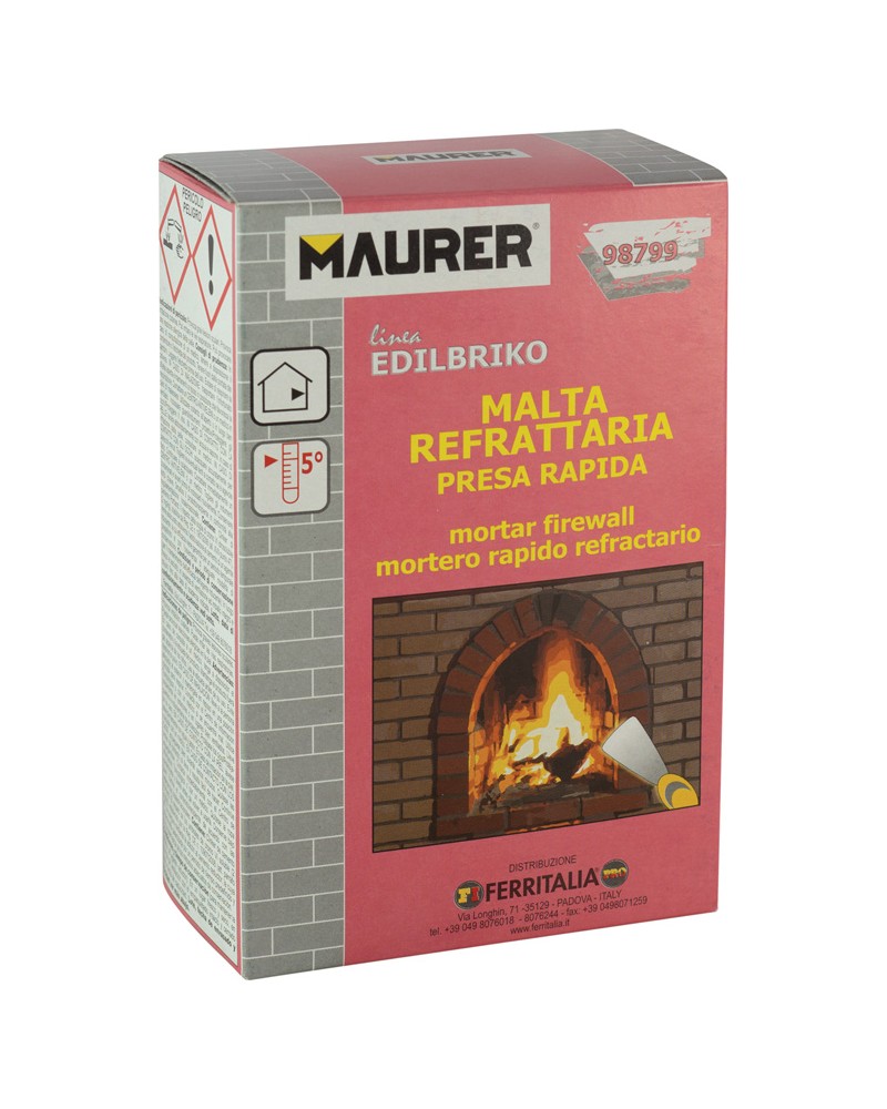 MALTA REFRATTARIA RAPIDA 5KGMalta silicea-alluminosa a presa idraulica, pronta all\'uso - ottima resistenza al calore e una fort