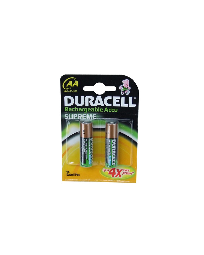 Pila ricaricabile Duracell. Tipo Stilo HR 6. In Nickelmetalidrato. 1,2 volt. mAh 2500. Precaricata, confezione due pezzi.