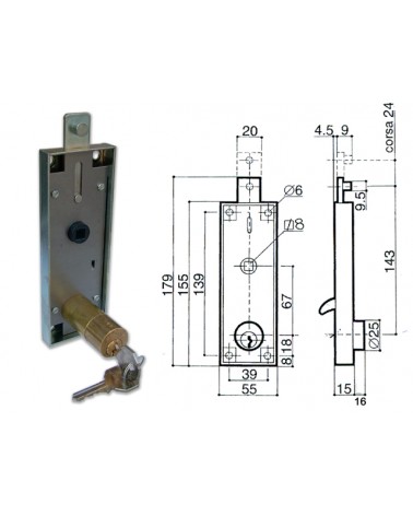 Prefer Serratura B551-081h per porte basculanti cilindro mm50