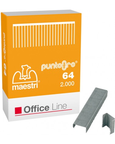 Punti metallici Maestri con finitura lucida color oro - punti 64 ORO per cucitrici passo 6 mm e punti 126 ORO per cucitrici pass