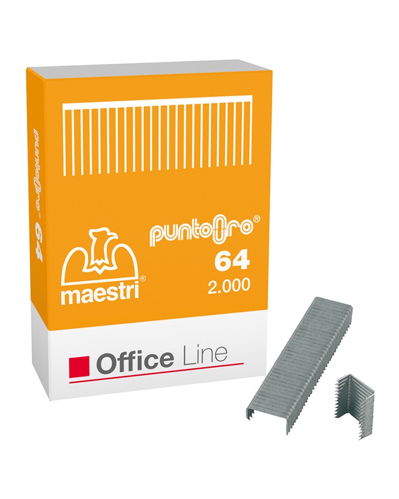 Punti metallici Maestri con finitura lucida color oro - punti 64 ORO per cucitrici passo 6 mm e punti 126 ORO per cucitrici pass