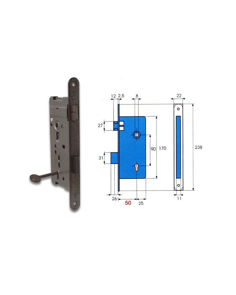 Serratura Patent quadro 8 OTTONATA MM50 ART. 105