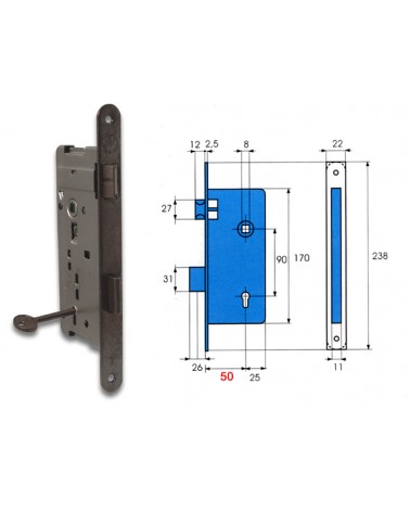 Serratura Patent quadro 8 OTTONATA MM50 ART. 105