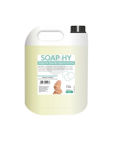 SOAP HY SAPONE LIQUIDO IGIENIZZANTE 5LT. Sapone lavamani a base di tensioattivi anfoteri. Agisce contro batteri e germi lasciand