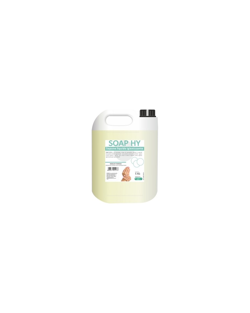 SOAP HY SAPONE LIQUIDO IGIENIZZANTE 5LT. Sapone lavamani a base di tensioattivi anfoteri. Agisce contro batteri e germi lasciand