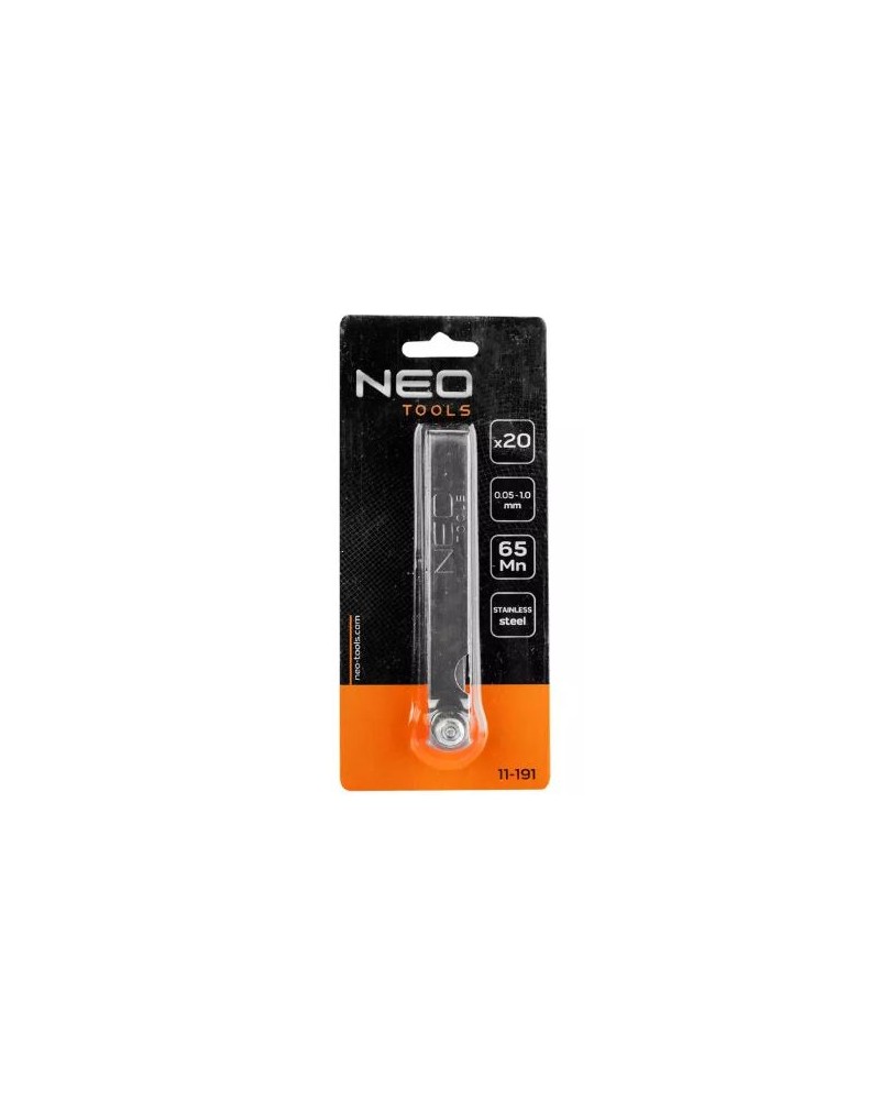 Spessimetro 20 lame (0,05 - 1,0 mm) 65MN / acciaio inox ART.11-191 NEO