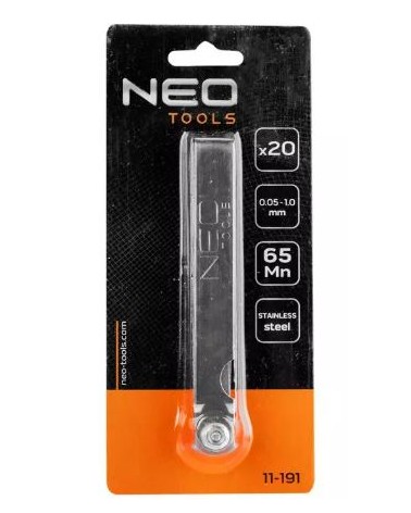 Spessimetro 20 lame (0,05 - 1,0 mm) 65MN / acciaio inox ART.11-191 NEO