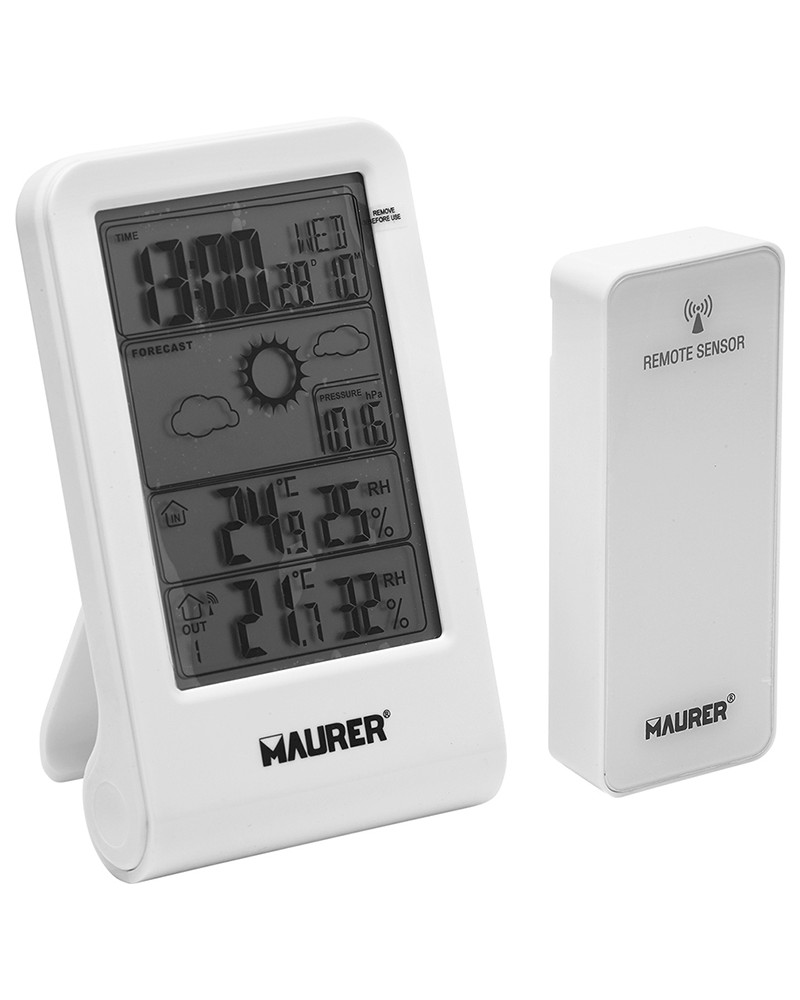 Stazione meteo digitale MAURER - visualizza la temperatura e umidità esterna e interna - indica la fase lunare e 7 tipi di previ
