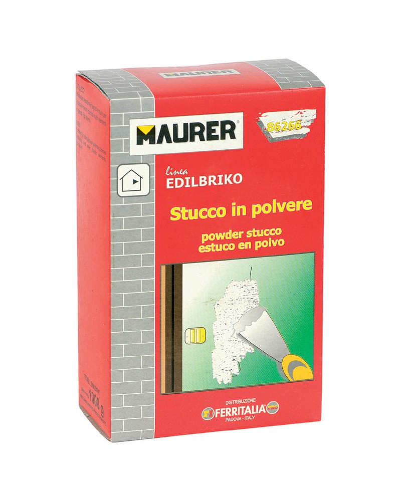 Stucco in polvere  MAURER EDILBRIKO 5KG - per riempimento di fori su muro e legno, chiusura di screpolature, attaccare stucchi, 